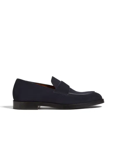 Zegna Navy Blue Suede Torino Loafers