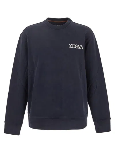 Zegna Navy Blue Sweatshirt In Blue Navy