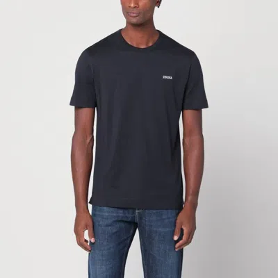 ZEGNA ZEGNA  NAVY BLUE T-SHIRT WITH LOGO