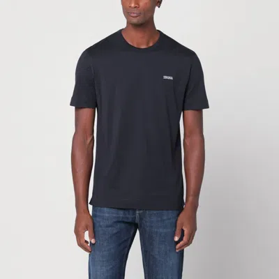 ZEGNA ZEGNA NAVY BLUE T-SHIRT WITH LOGO