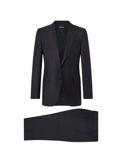 Zegna Navy Blue Trofeo Selection Wool Suit In White