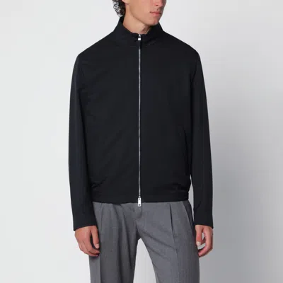 Zegna Navy Blue Zip-up Jacket In Black