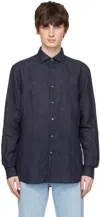 Zegna Poplin Shirt With Pointed Collar And Long Sleeves In Navy Blue