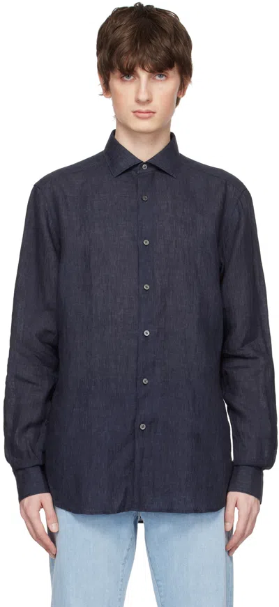 Zegna Poplin Shirt With Pointed Collar And Long Sleeves In Black