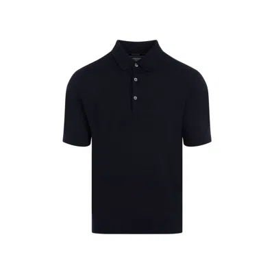 Zegna Navy Cotton Knit Polo For Men In Blue