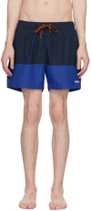 Zegna Navy Drawstring Swim Shorts In 402 - Navy