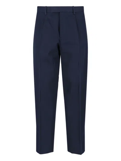 Zegna Navy Tailored Trousers With Front Pleats And Classic Waistband In Blue