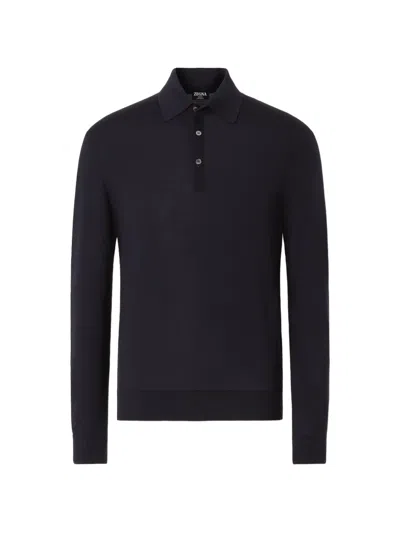 Zegna Navy-blue Trofeo 15mil Wool Polo Shirt