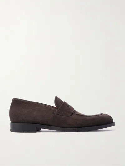 Zegna Round Toe Suede Loafers With Penny Strap In Multi