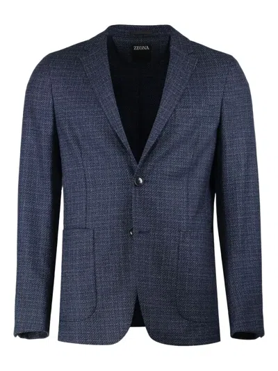 Zegna Two-button Single-breasted Tailored Jacket In Blue