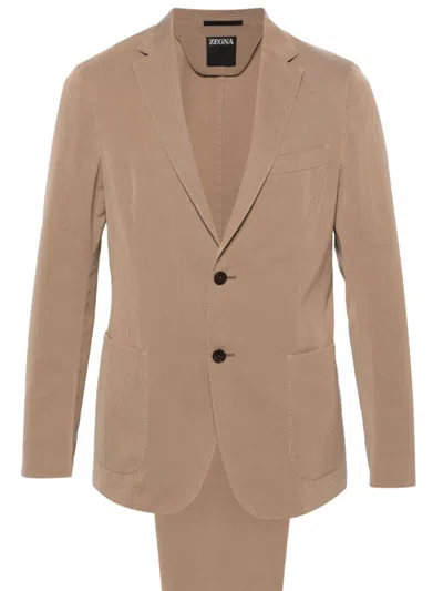 Zegna Notched-lapels Single-breasted Suit In Neutrals