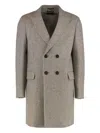 Zegna Notched Lapels Wool Double Breasted Coat In Gray