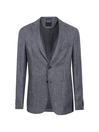 Zegna Notched-lapel Blazer In Gray