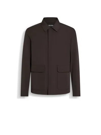 Zegna Blouson En Nylon, Laine Et Soie In Marron Foncé