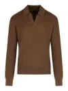 Zegna Cashmere Jacquard Long Sleeve Polo In Brown