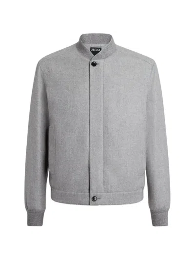 Zegna Oasi Buttoned Cashmere Bomber Jacket In Gray