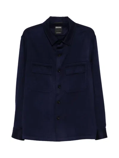 Zegna Oasi Cashmere Alba Overshirt Navy In Blue