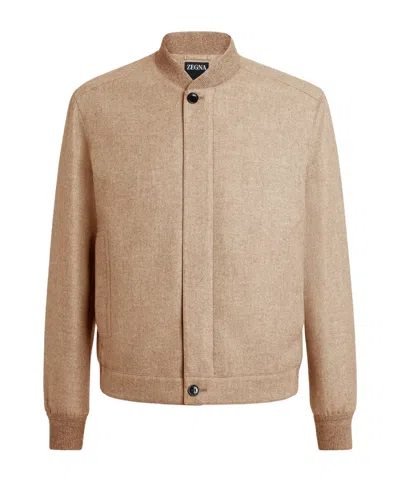 Zegna Oasi Cashmere Bomber Jacket In Nude