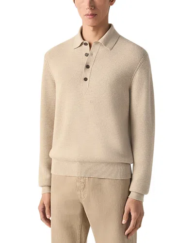 Zegna Oasi Cashmere Button Polo Shirt In Neutral
