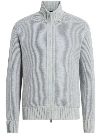 Zegna Oasi Cashmere Cardigan In Light Grey/grey Mélange