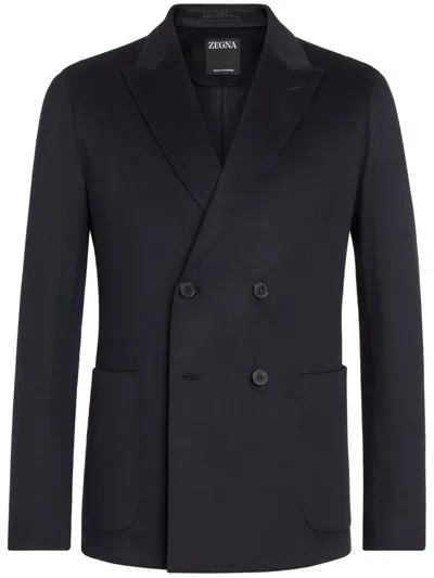 Zegna Oasi Cashmere Double-breasted Blazer In Blue