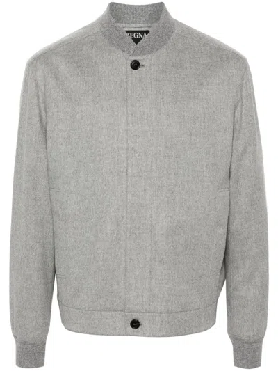 Zegna Men's Cashmere Concealed-zip Blouson Jacket In Grey