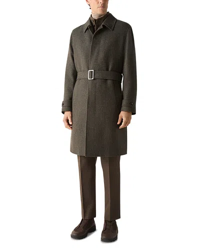 Zegna Oasi Belted Herringbone Cashmere Trench Coat In Gray