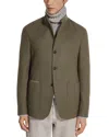 Zegna Oasi Cashmere Il Conte Chore Jacket In Army Green Multimélange