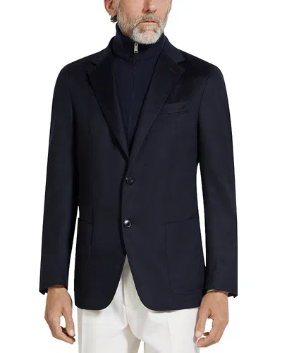 Zegna Oasi Cashmere Jacket With Removable Knit Bib In Blue