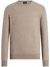 Zegna Ribbed Cashmere Crewneck Sweater In Neutrals
