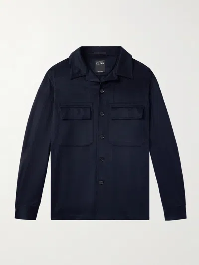 Zegna Cashmere Shirt Jacket With Classic Collar And Button Closure In Black