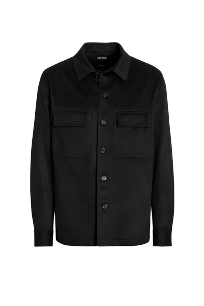 Zegna Oasi Cashmere Overshirt Jacket In Black