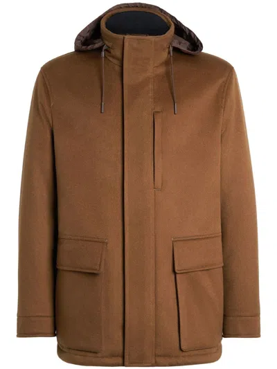 Zegna Oasi Cashmere Padded Overjacket In Brown