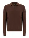 Zegna Cashmere Jacquard Long Sleeve Polo In Brown