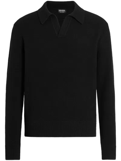Zegna Oasi Cashmere Polo Shirt In Black