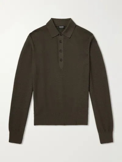 Zegna Oasi Cashmere Polo Shirt In Brown