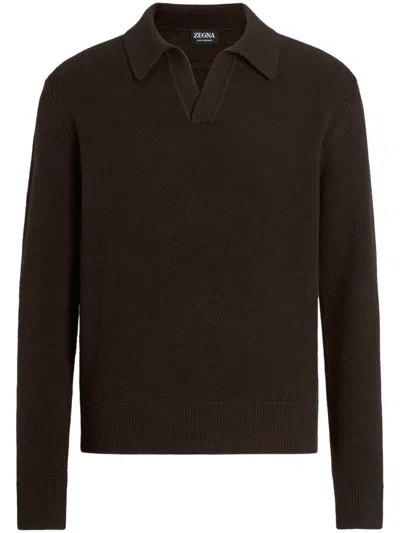 Zegna Oasi Cashmere Polo Shirt In Brown