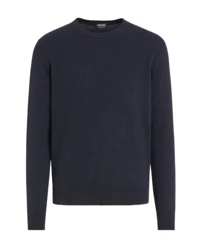 Zegna Oasi Cashmere Round Neck Sweater In Black