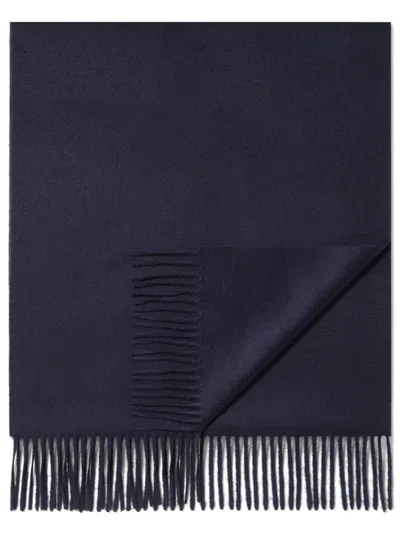 Zegna Midnight Blue Cashmere Scarf With Fringed Edge In Black