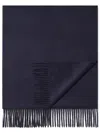 Zegna Midnight Blue Cashmere Scarf With Fringed Edge In Black