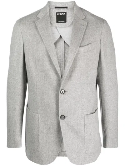 Zegna Oasi Cashmere Single-breast Blazer In Grey