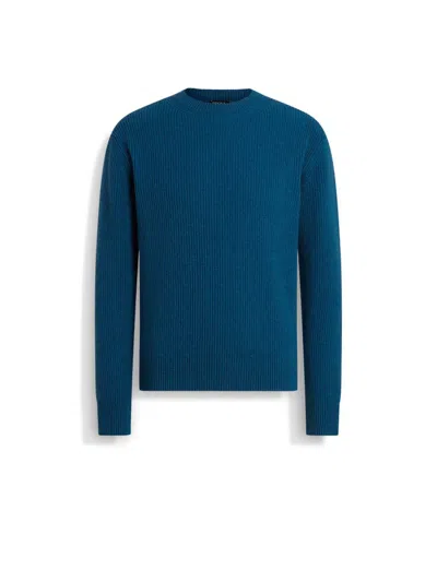 Zegna Bright Teal Blue Oasi Cashmere Crewneck