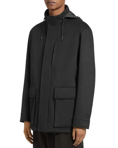 Zegna Oasi Elements Cashmere Padded Overcoat In Black
