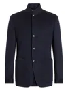Zegna Cashmere Coat With Pockets And Collar In Blue