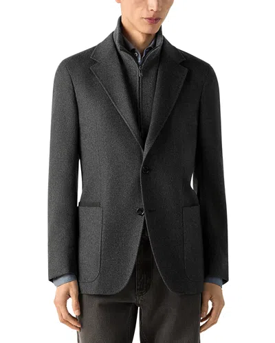 Zegna Oasi Cashmere Zip-up Blazer In Gray