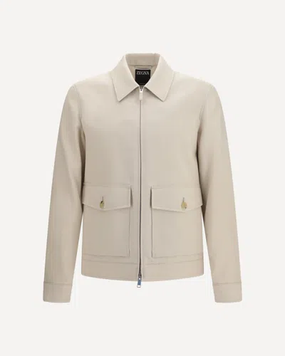 Zegna Oasi Flap-pocket Zip-up Jacket In Neutral