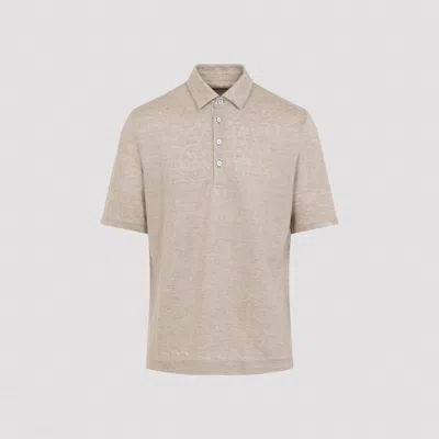 Zegna Oasi Linen Knit Polo Shirt In Brown