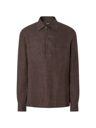 Zegna Oasi Linen Polo Shirt In Brown