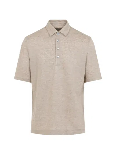 Zegna Oasi Linen Knit Polo Shirt In Brown