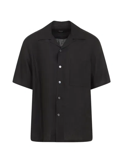 Zegna Dark Brown Oasi Linen Shirt In Black